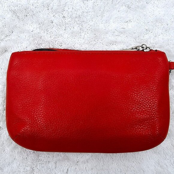 COACH Coral Red Pebble Leather Large Wallet Wristlet Purse - Picture 6 of 14